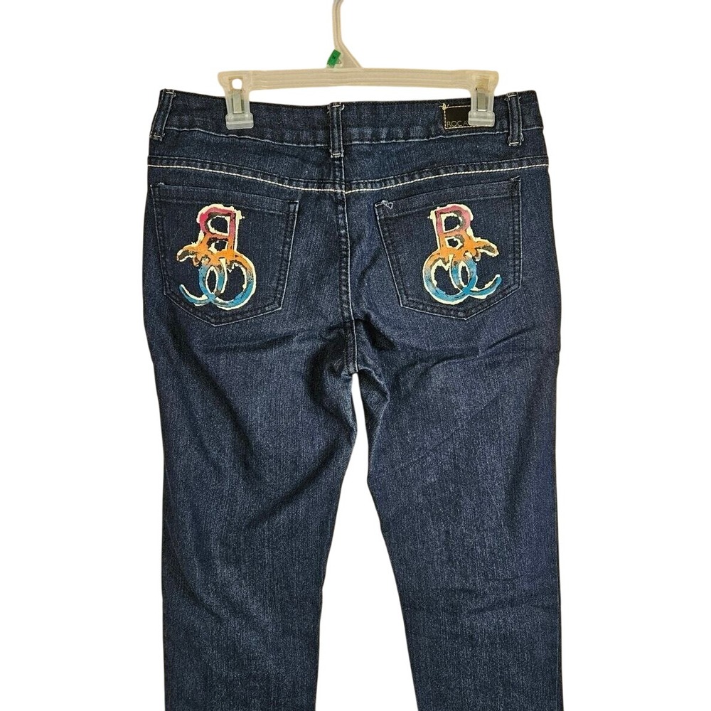 Rocawear Mid Rise Slim Leg Jeans Graffiti Embellished Pockets Size 13 Y2K